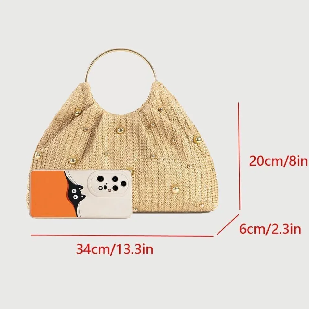 Straw Clutch Purses for Women Summer Beach Handbag Top Handle Woven Bag